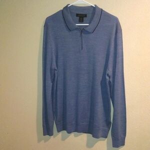 Lachlan Light Blue 1/4 Zip 100% Marino Wool Sweater XL